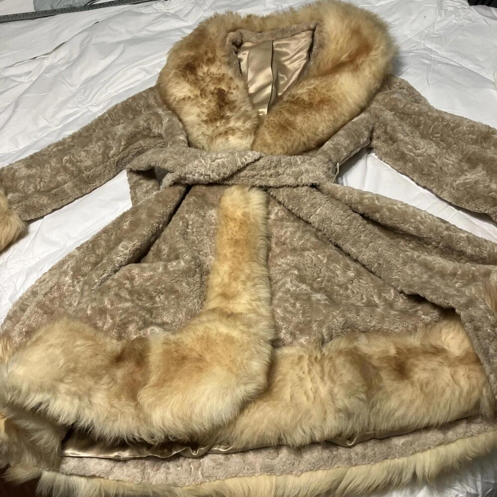 VTG 1960-70's, Robert Meshekoff Fur Coat, Lined In Satin, Trimmed In Fox